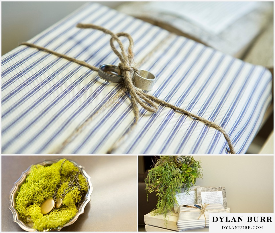 aspen wedding elopement rings tied to a book