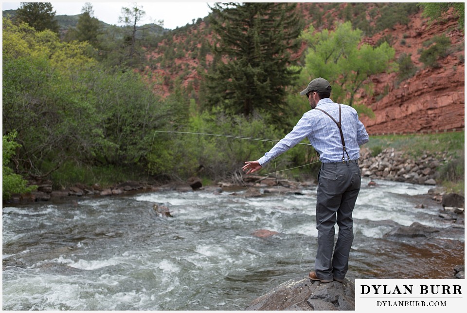 aspen wedding elopement groom fly fishing