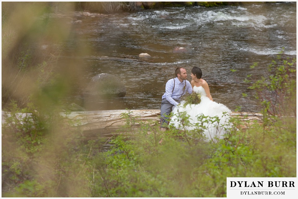 aspen wedding elopement bride and groom talking together on tree