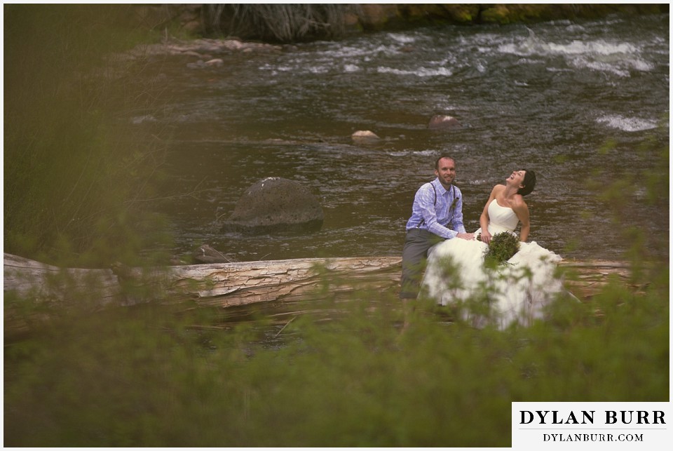 aspen wedding elopement bride laughing over river