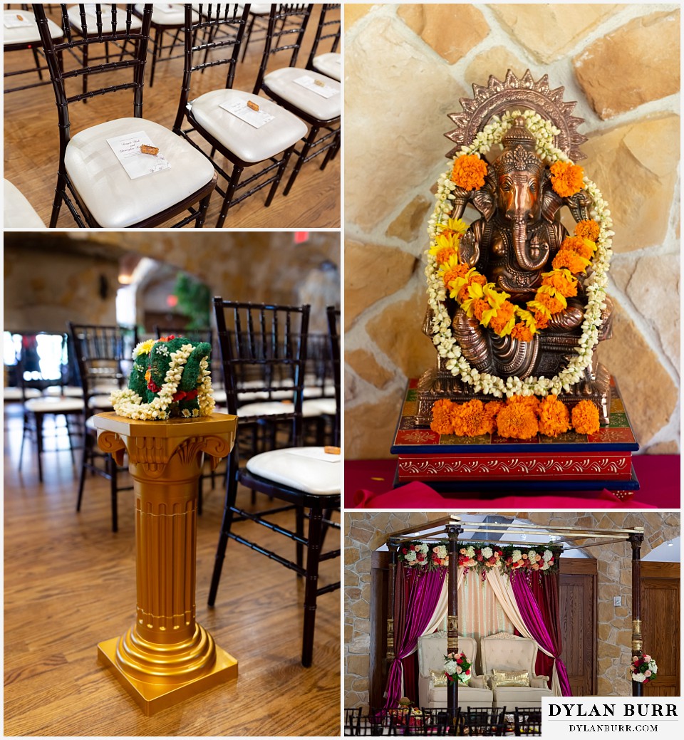 baldoria on the water wedding lakewood colorado hindu wedding ceremony decorations ganesh statue mandap