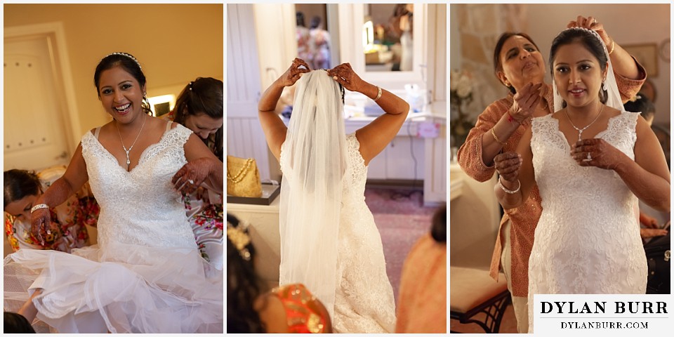 baldoria on the water wedding lakewood colorado hindu wedding indian bride getting ready for western ceremony