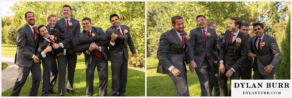 baldoria on the water wedding lakewood colorado hindu wedding fun groomsmen photos