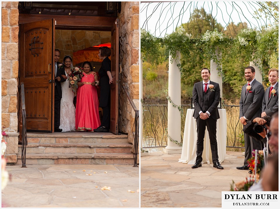 baldoria on the water wedding lakewood colorado hindu wedding bride entering ceremony grooms reaction