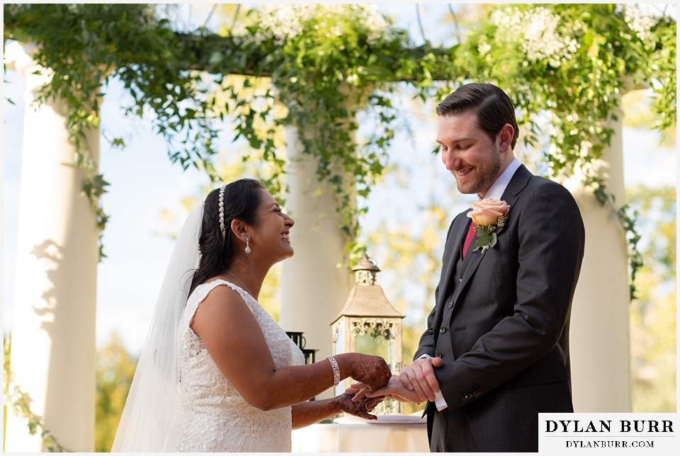 baldoria on the water wedding lakewood colorado hindu wedding bride and groom exchanging rings