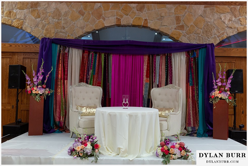 baldoria on the water wedding lakewood colorado hindu wedding bride and grooms chairs sweetheart table