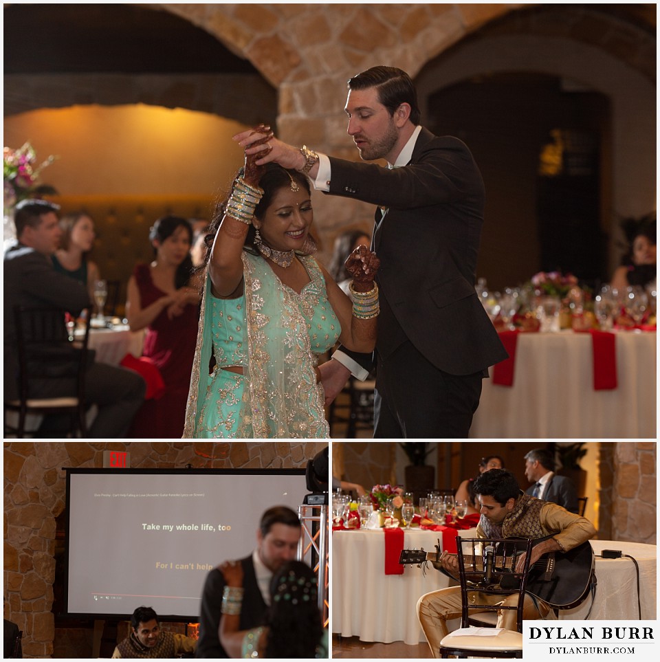 baldoria on the water wedding lakewood colorado hindu wedding bride and groom first dance