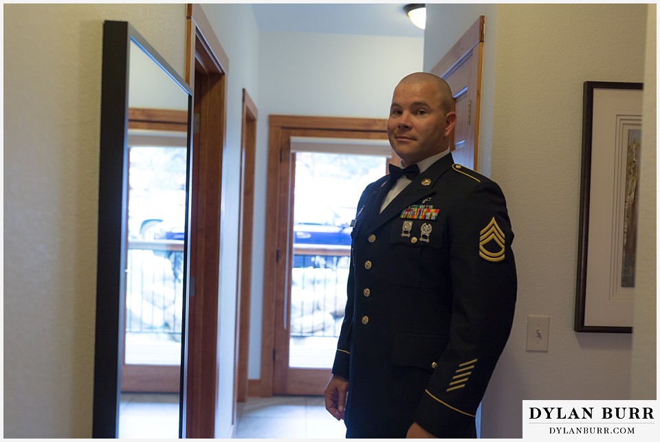 black canyon inn wedding estes park colorado marine groom getting ready