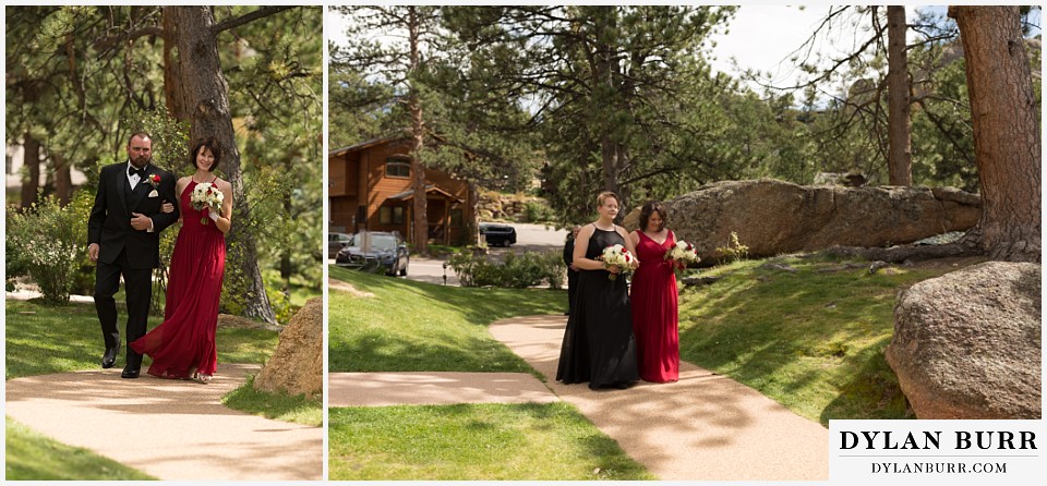 black canyon inn wedding estes park colorado bridal party entering ceremony