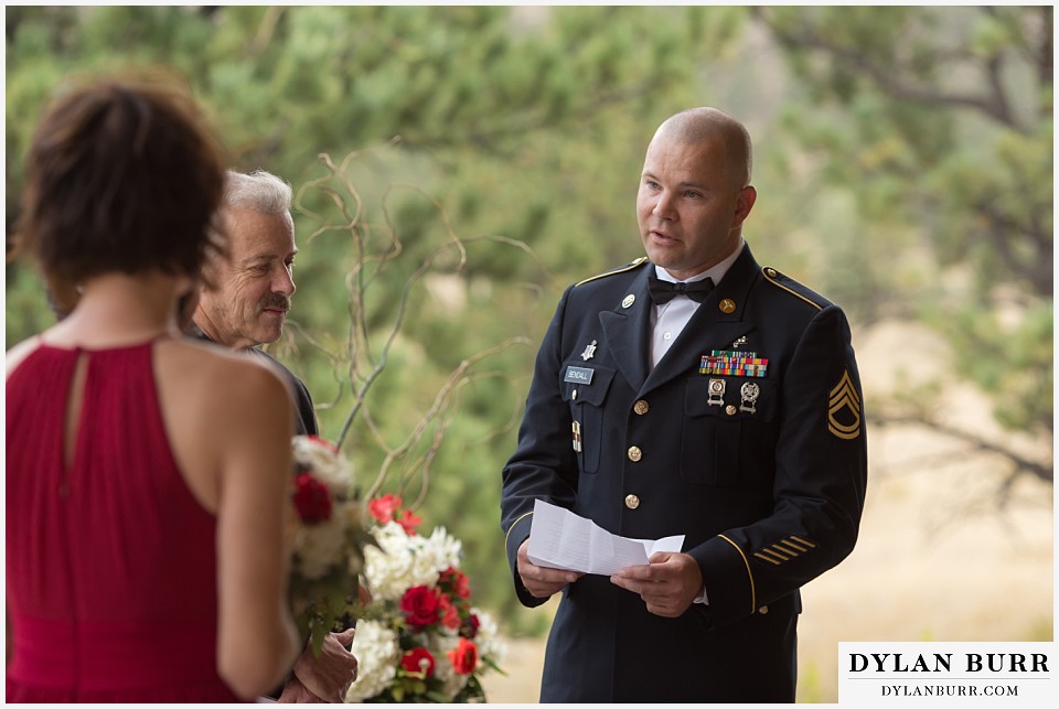 black canyon inn wedding estes park colorado groom giving his wedding vows