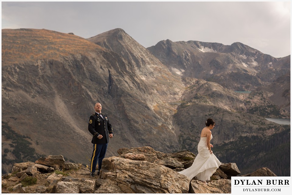 rocky mountain national park wedding colorado groom being goofy huge mountain view