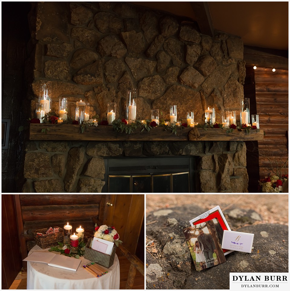 black canyon inn wedding estes park colorado fireplace mantle