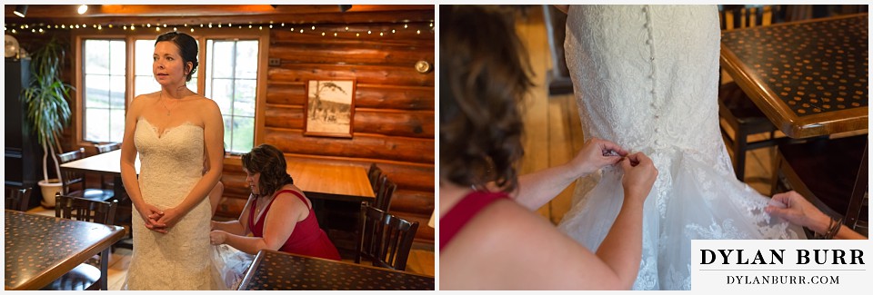 black canyon inn wedding estes park colorado twin owls restaurant bride bustling dress