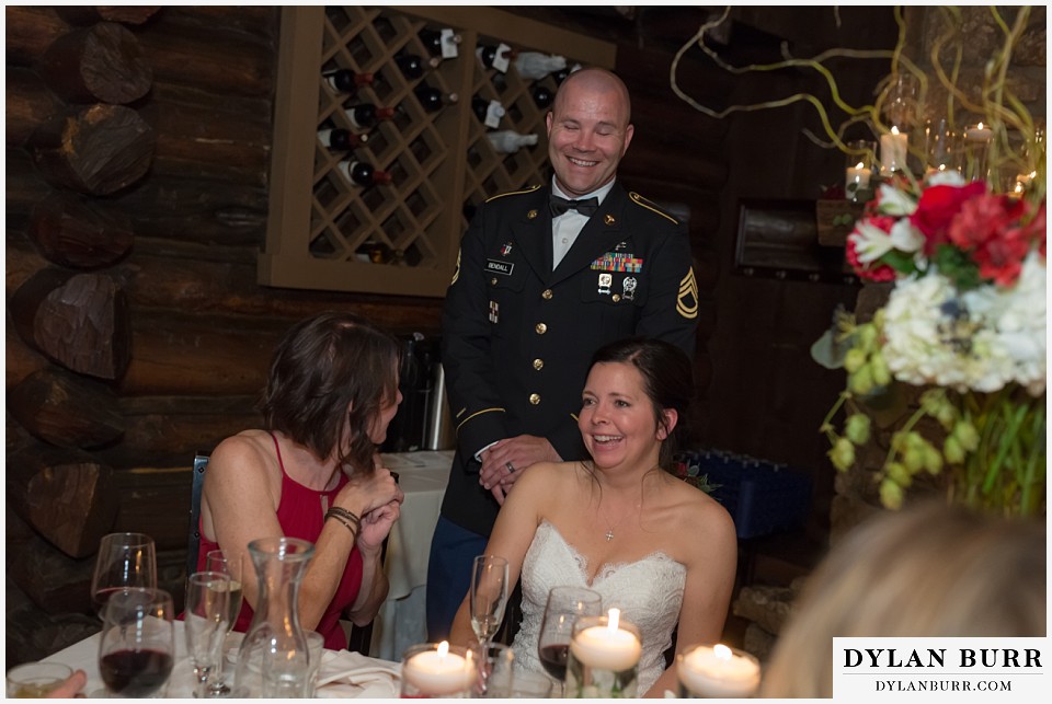 black canyon inn wedding estes park colorado twin owls restaurant happy bride and groom