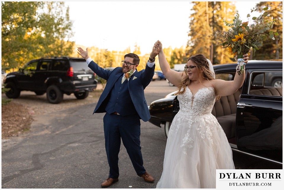 black diamond lodge wedding arriving on front patio