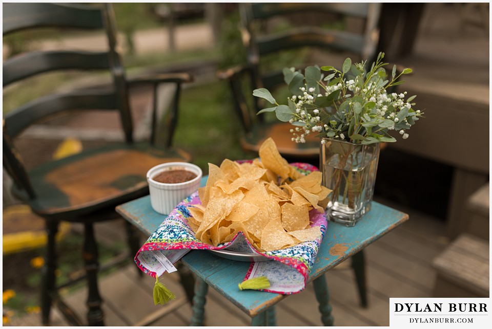 boho backyard colorado wedding chips and salsa