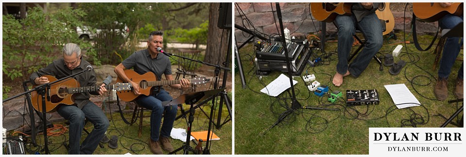 boho backyard colorado wedding guitarists playing music