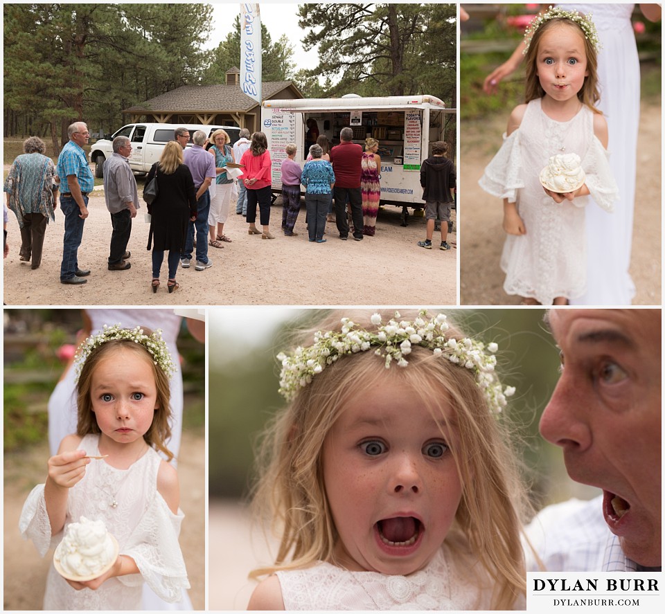 boho backyard colorado wedding girls getting ice cream