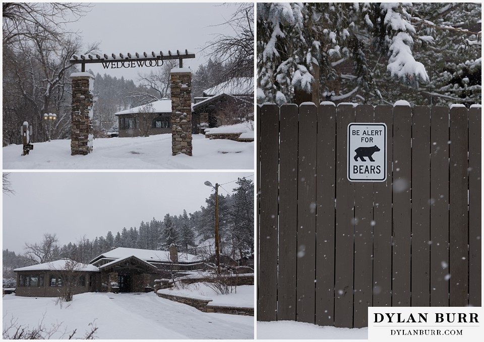 boulder creek by wedgewood wedding front snow covered sign