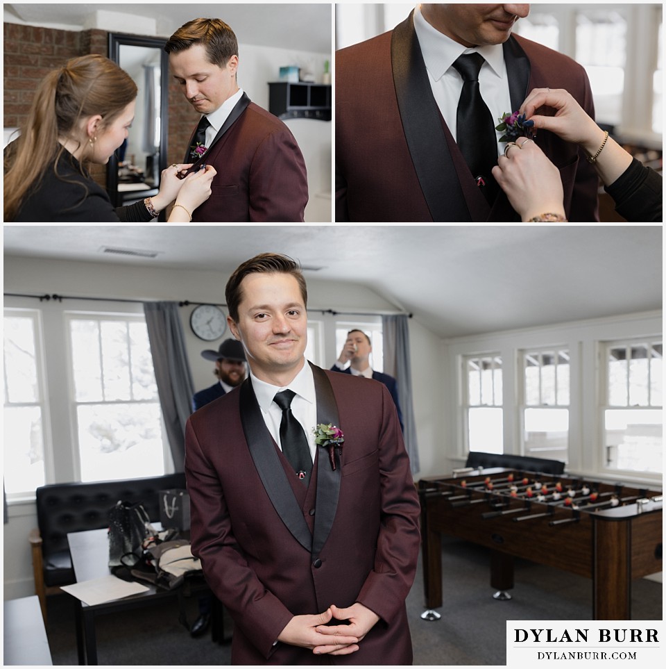 boulder creek by wedgewood wedding groom in maroon suit