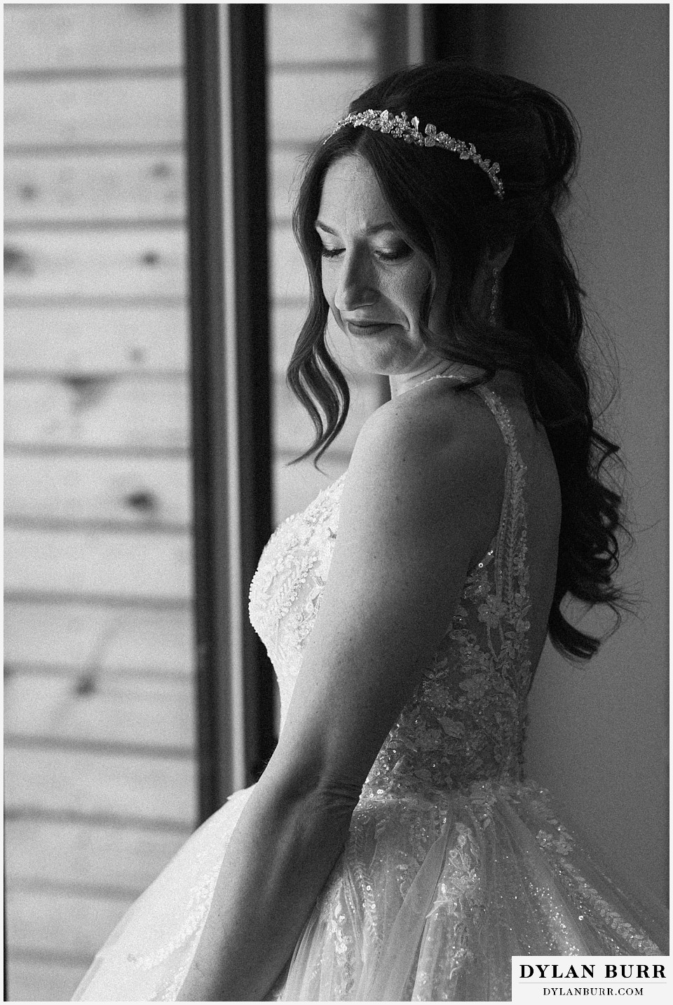 boulder creek by wedgewood wedding black and white of beautiful bride in window