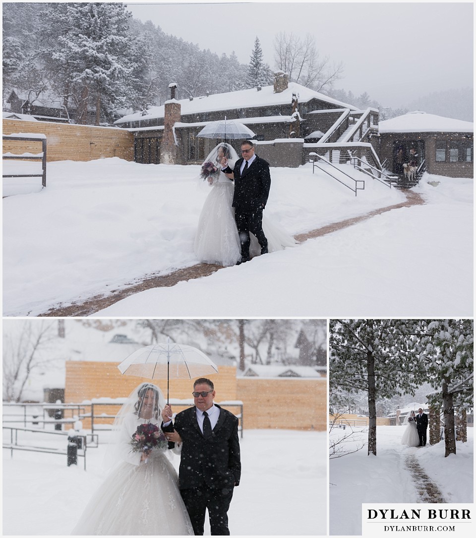 boulder creek by wedgewood weddings bride and father walking together in the snow