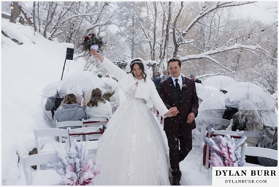 boulder creek by wedgewood weddings exiting outdoor winter ceremony so happy