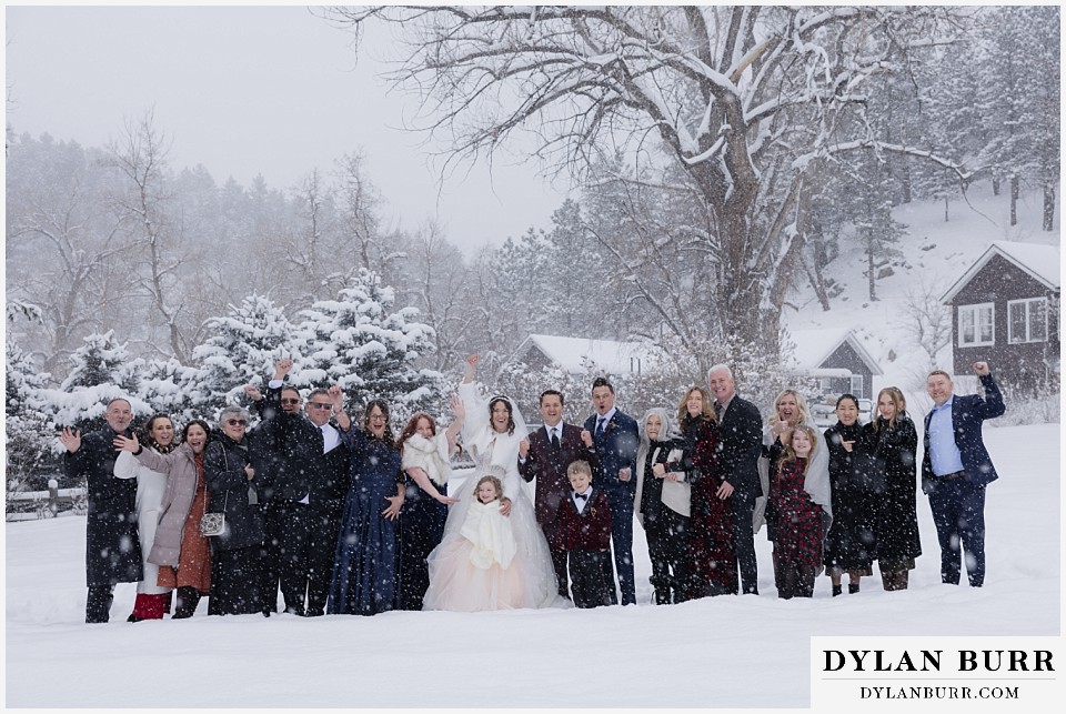 boulder creek by wedgewood weddings all wedding guests with snow falling