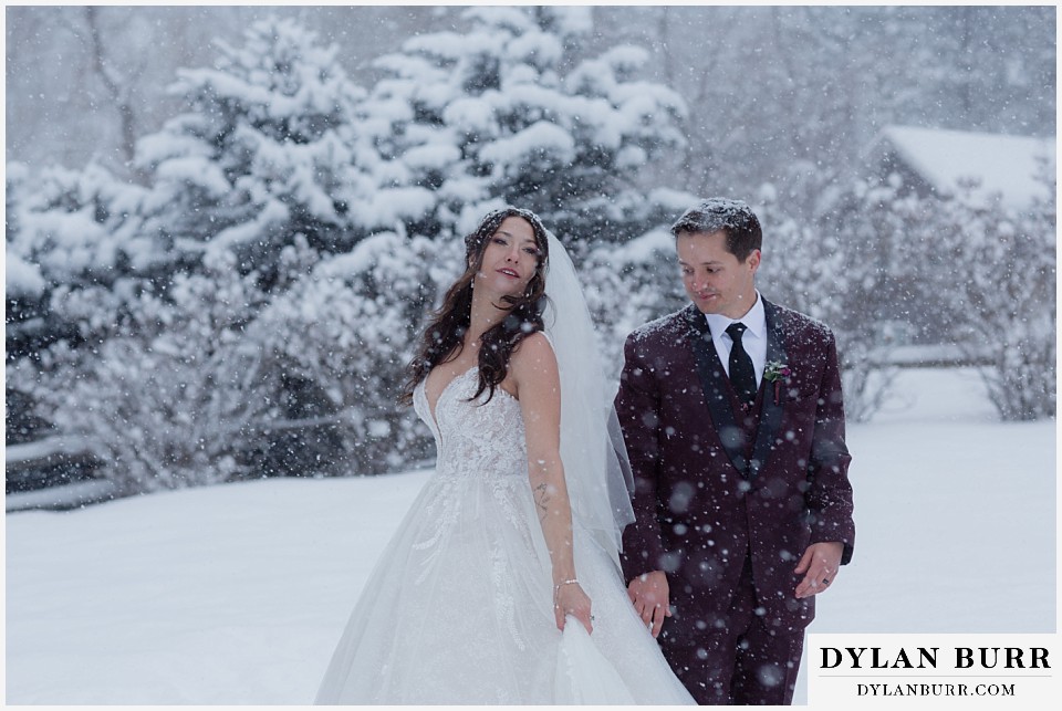 boulder creek by wedgewood weddings bride and groom dacing together in snow