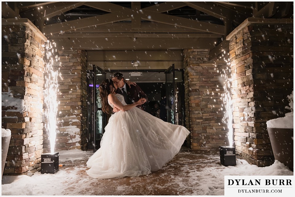 boulder creek by wedgewood weddings cold spark kiss dip bride at entrance