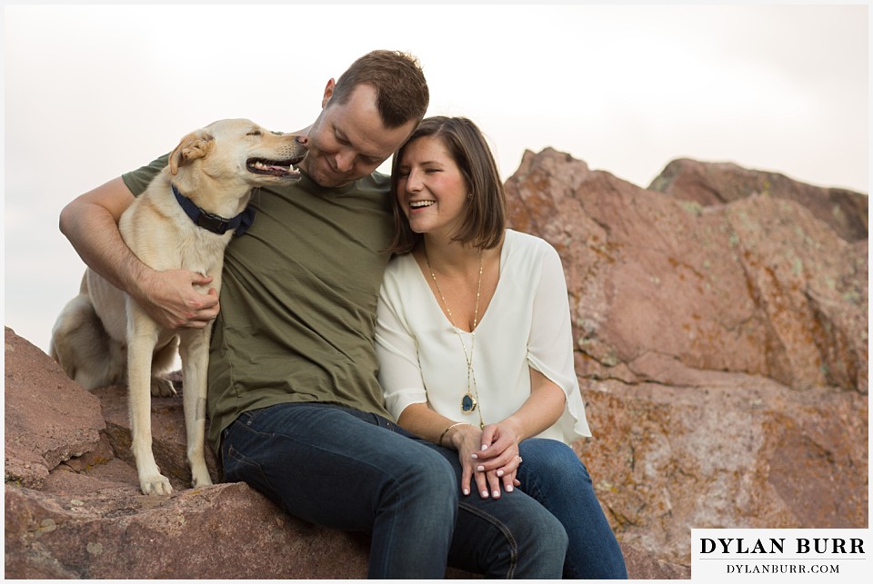boulder wedding engagement session on top of rocks with dog