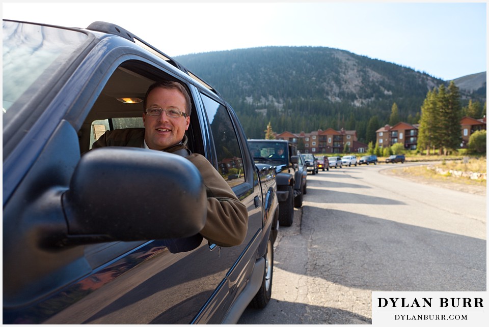 breckenridge 4wd adventure wedding groom in jeep in mountains
