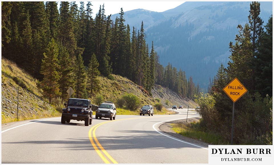 breckenridge 4wd adventure wedding caravan heading up mountains