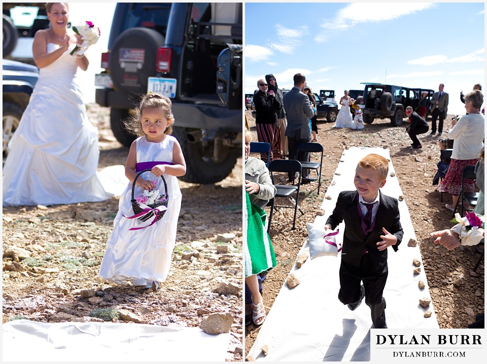 breckenridge 4wd adventure wedding flower girl and ring bearer walking down aisle