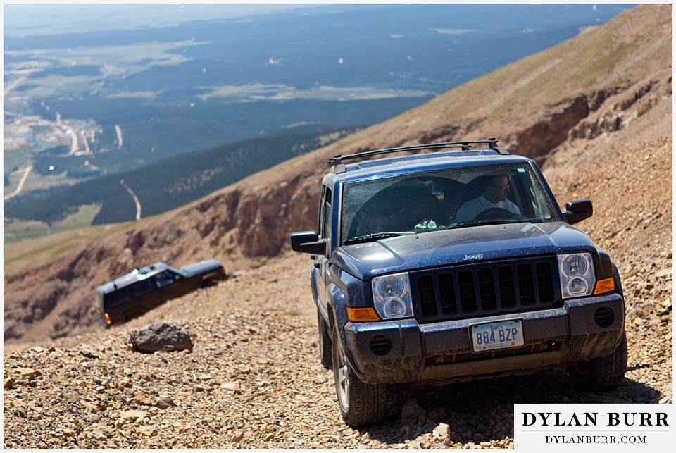 breckenridge 4wd adventure wedding groom helping with tight turns