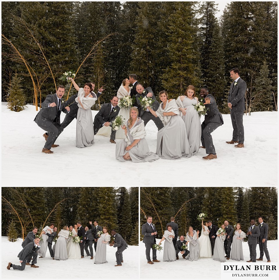 breckenridge nordic center wedding colorado mountain wedding photographer fun winter wedding bridal party