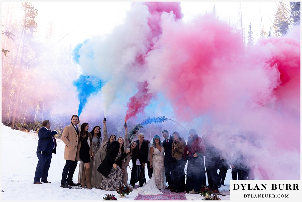 smoke bomb winter wedding