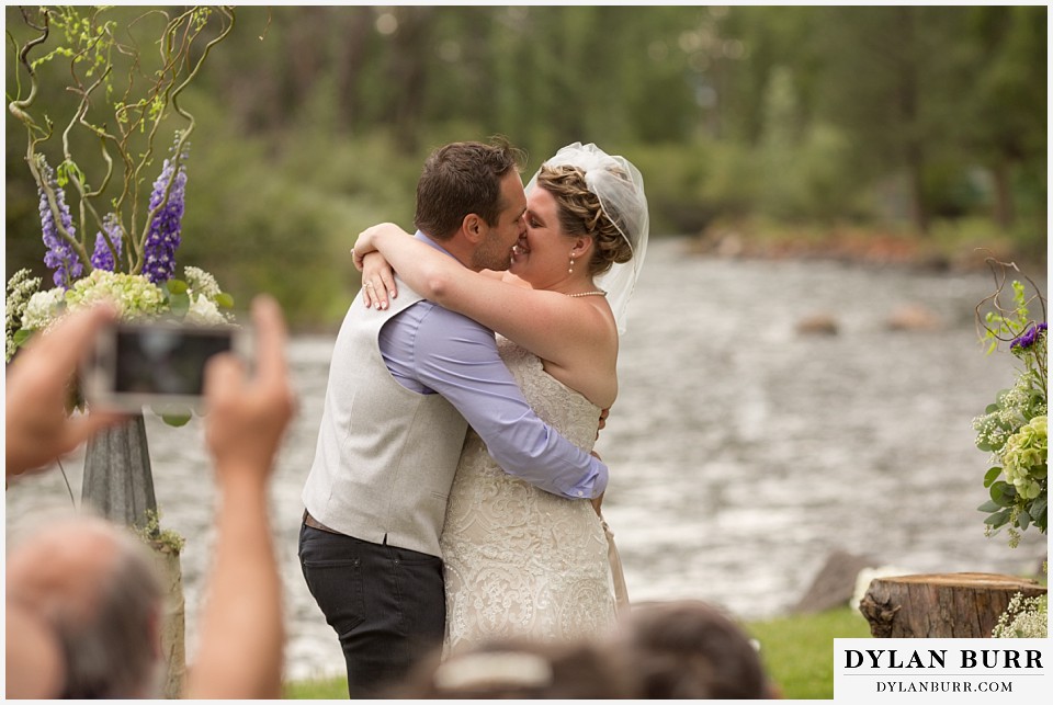 buford lodge wedding buford colorado meeker bride and grooms first kiss