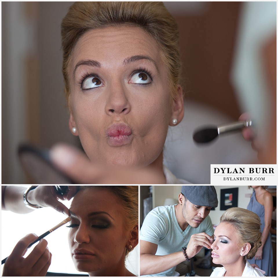 cheesman park pavilion wedding bride getting makeup done