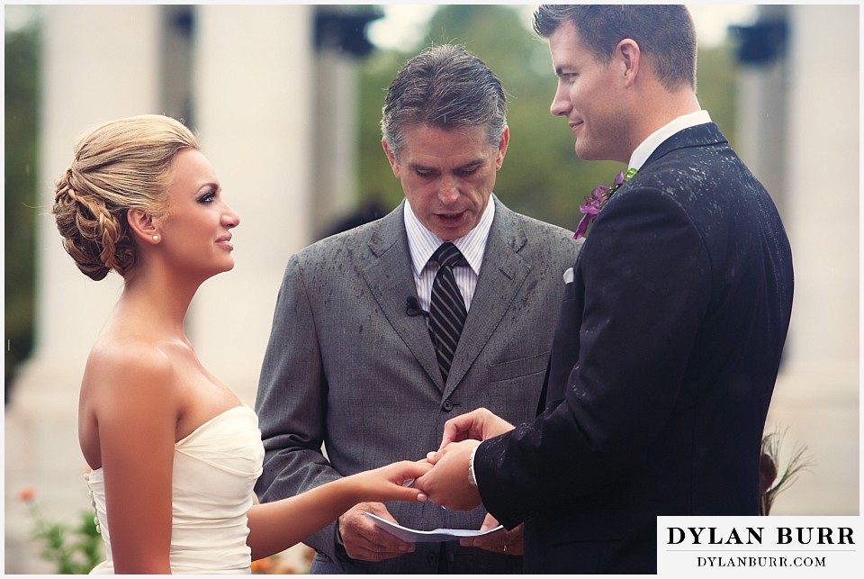 cheesman park pavilion wedding bride and groom exchanging rings