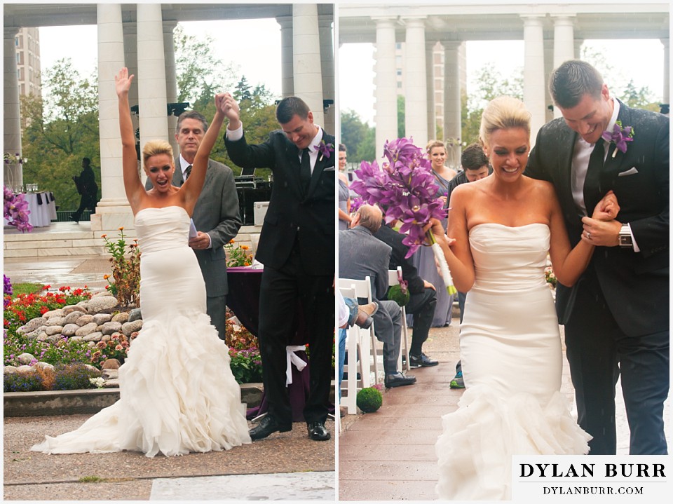 cheesman park pavilion wedding bride and groom walking out from ceremony