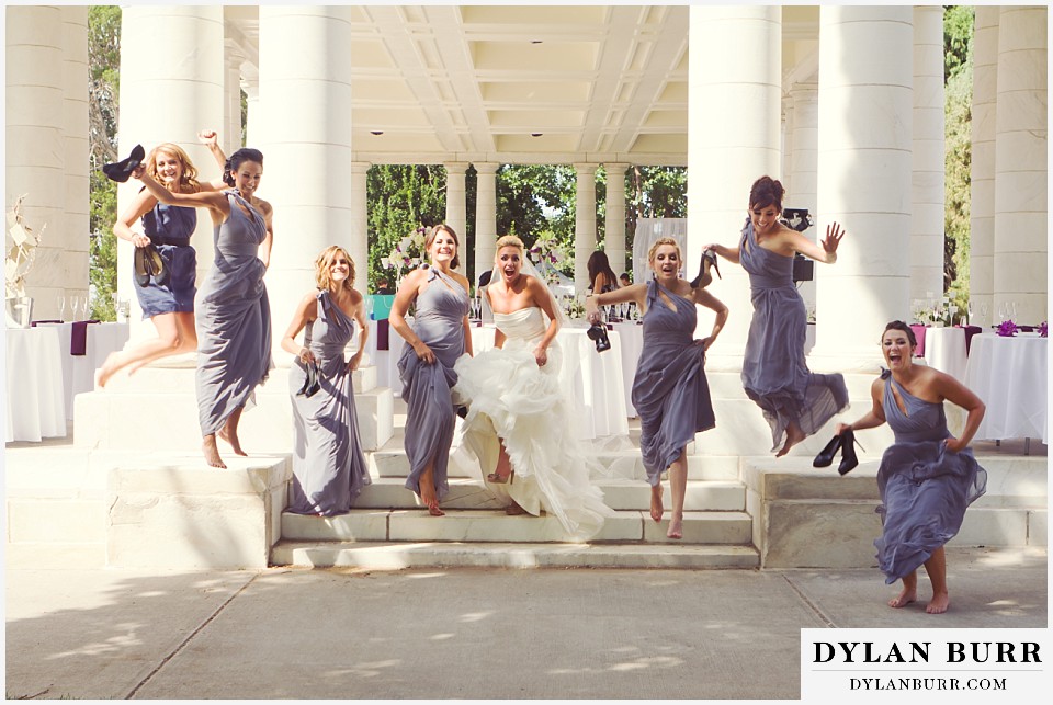 cheesman park pavilion wedding bridesmaids jumping