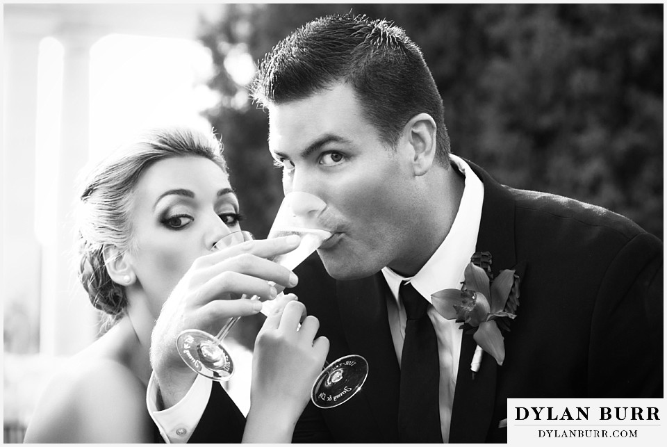 cheesman park pavilion wedding bride and groom toasting