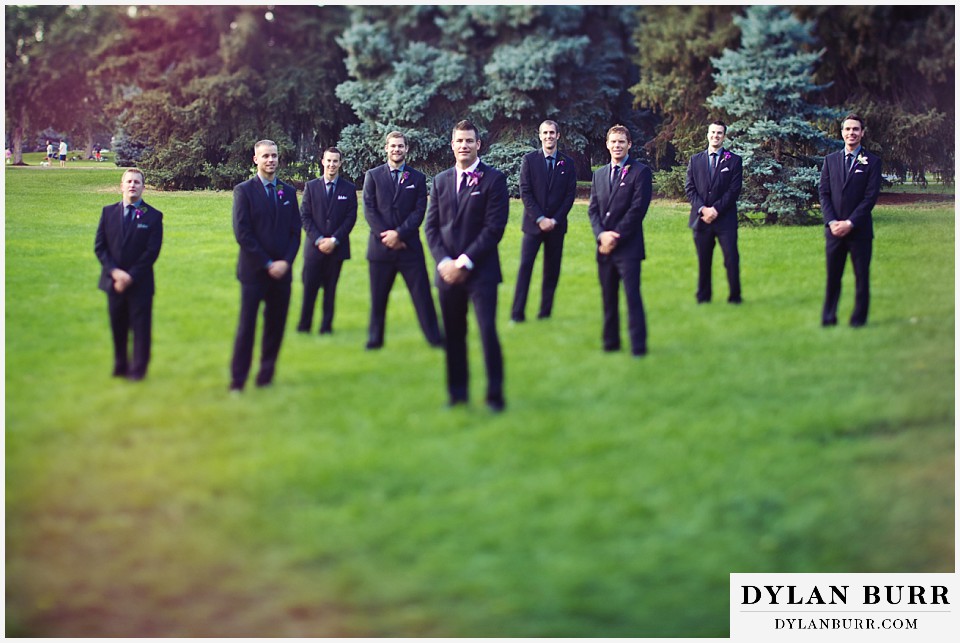 cheesman park pavilion wedding groom and groomsmen
