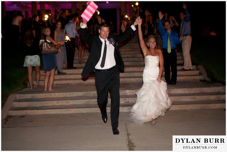 cheesman park pavilion wedding bride and groom running to car