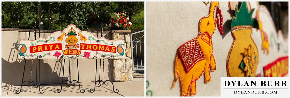 cielo at castle pines wedding colorado mountain wedding handmade wedding sign out of felt hindu design