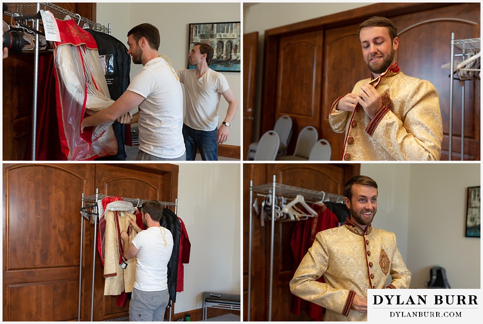 cielo at castle pines wedding colorado mountain wedding groom getting ready with groomsmen