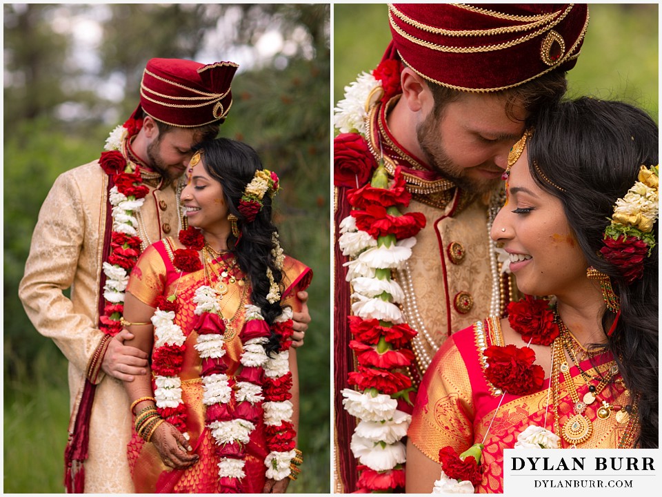 cielo at castle pines wedding colorado mountain wedding hindu bride and groom mountain wedding getting close