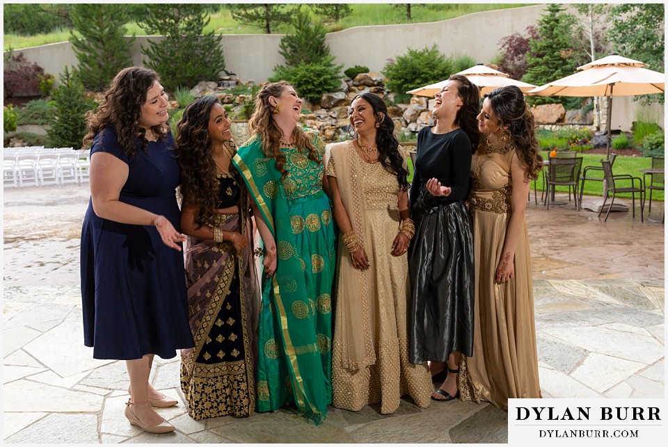 cielo at castle pines wedding colorado mountain wedding hindu wedding bridesmaids laughing