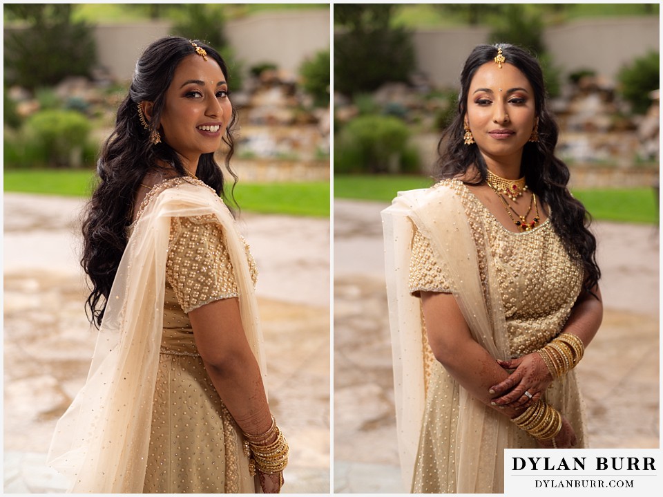 cielo at castle pines wedding colorado mountain wedding hindu wedding bride gold dinner dress